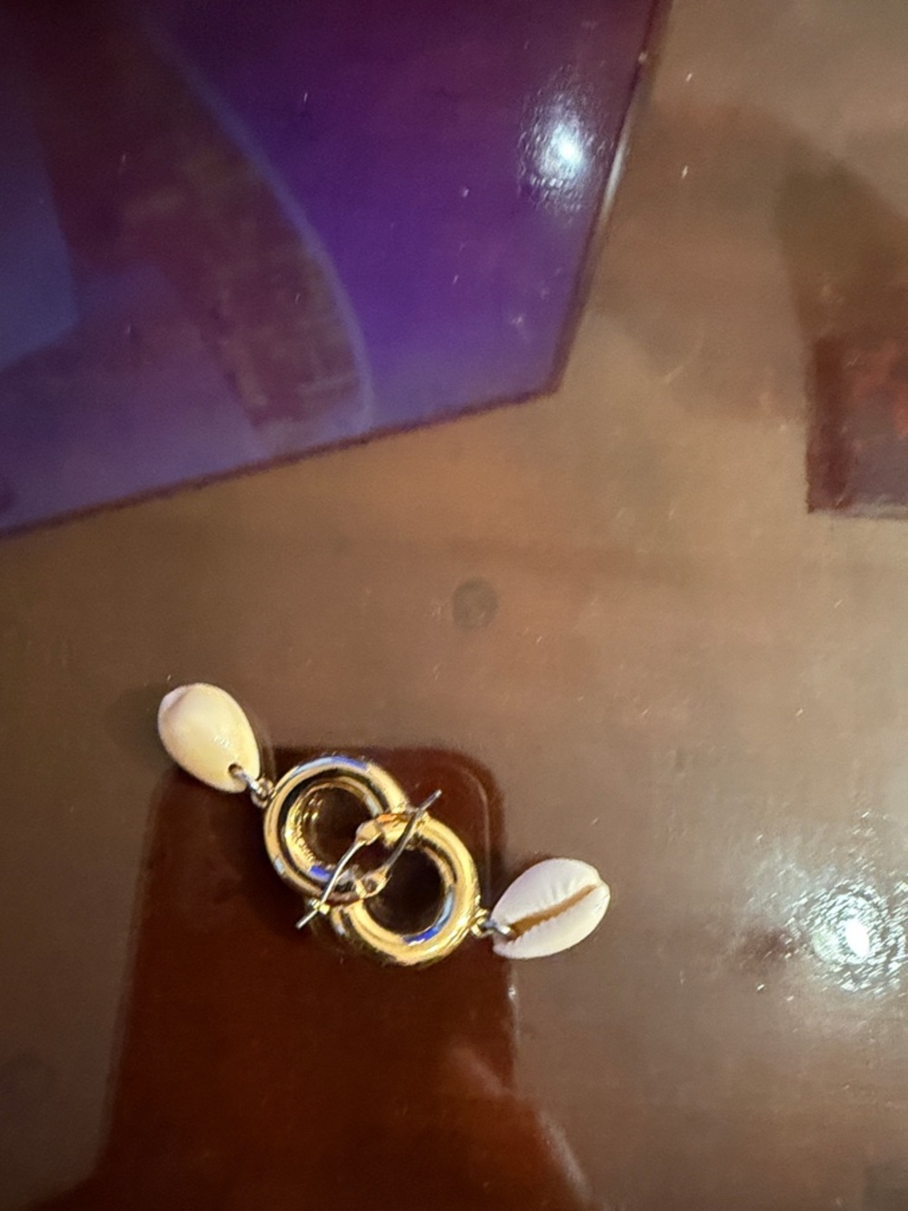 Gold-Tone genuine Shell Charm hoop earrings.  Connector - Women Jewelry